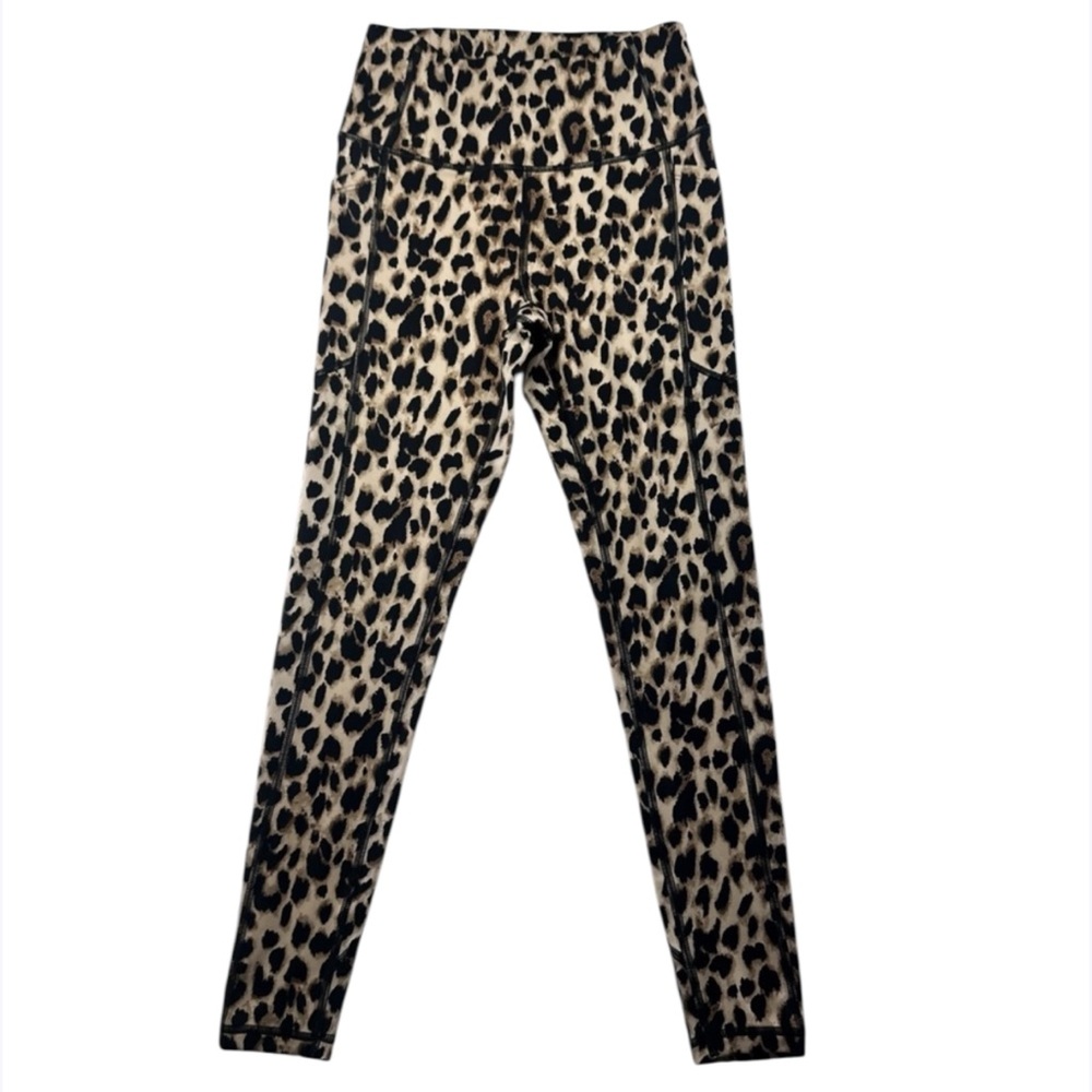 Victoria's Secret Womens Cheetah Animal Print Leggings Tan Black Pockets Size S